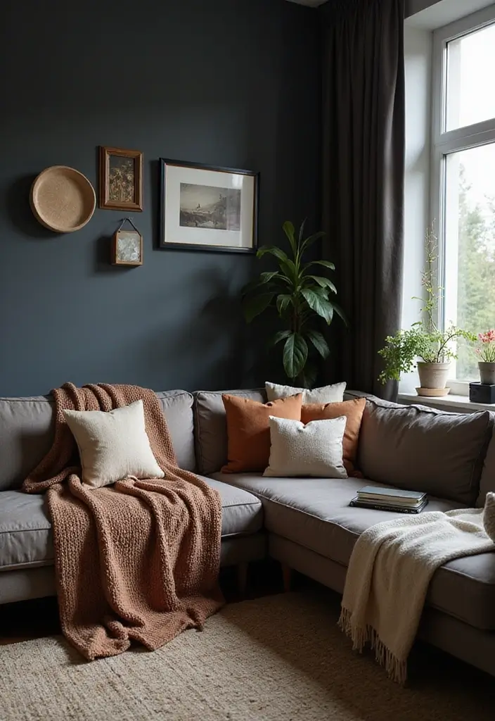50 Dark Living Room Ideas That Feel Bold and Luxurious 52 50 Dark Living Room Ideas That Feel Bold and Luxurious - 48. Dark Cozy Accessories