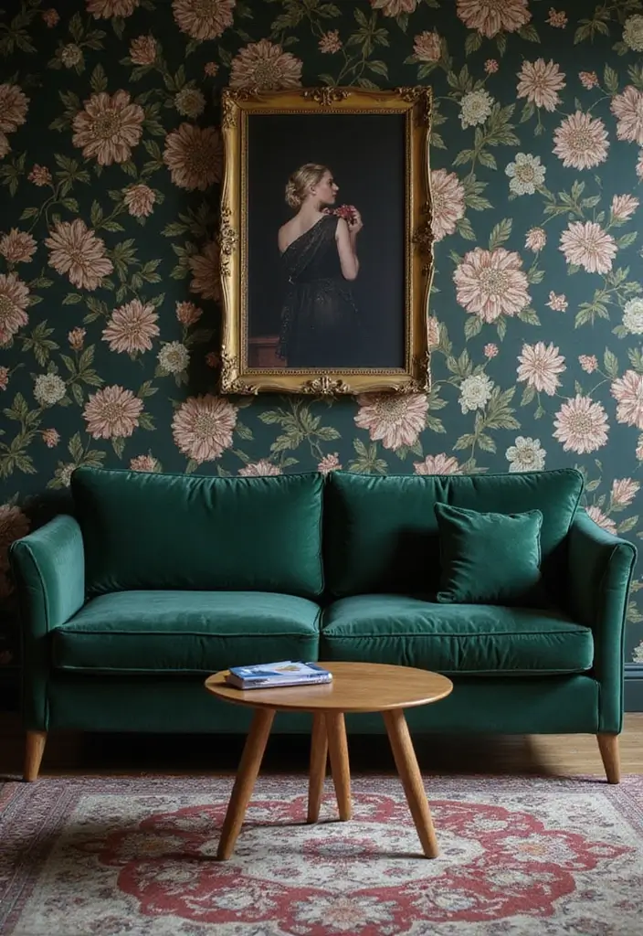 50 Dark Living Room Ideas That Feel Bold and Luxurious 6 50 Dark Living Room Ideas That Feel Bold and Luxurious - 6. Romantic Dark Floral