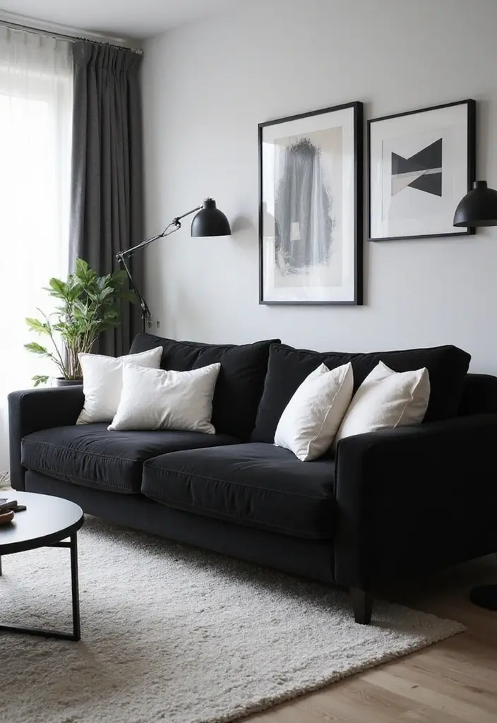 50 Dark Living Room Ideas That Feel Bold and Luxurious 7 50 Dark Living Room Ideas That Feel Bold and Luxurious - 7. Stylish Black and White Contrast