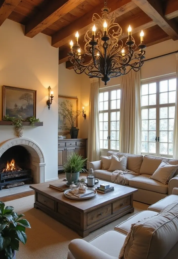 50 French Country Living Room Ideas Full of Rustic Charm and Elegance 10 50 French Country Living Room Ideas Full of Rustic Charm and Elegance - 10. Rustic Lighting Fixtures with Character
