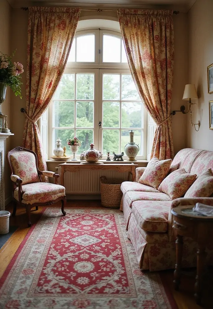 50 French Country Living Room Ideas Full of Rustic Charm and Elegance 2 50 French Country Living Room Ideas Full of Rustic Charm and Elegance - 2. Vintage Fabrics and Floral Patterns