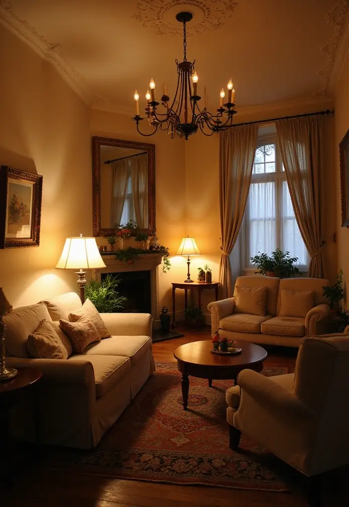 50 French Country Living Room Ideas Full of Rustic Charm and Elegance 5 50 French Country Living Room Ideas Full of Rustic Charm and Elegance - 5. Soft Lighting for a Warm Glow