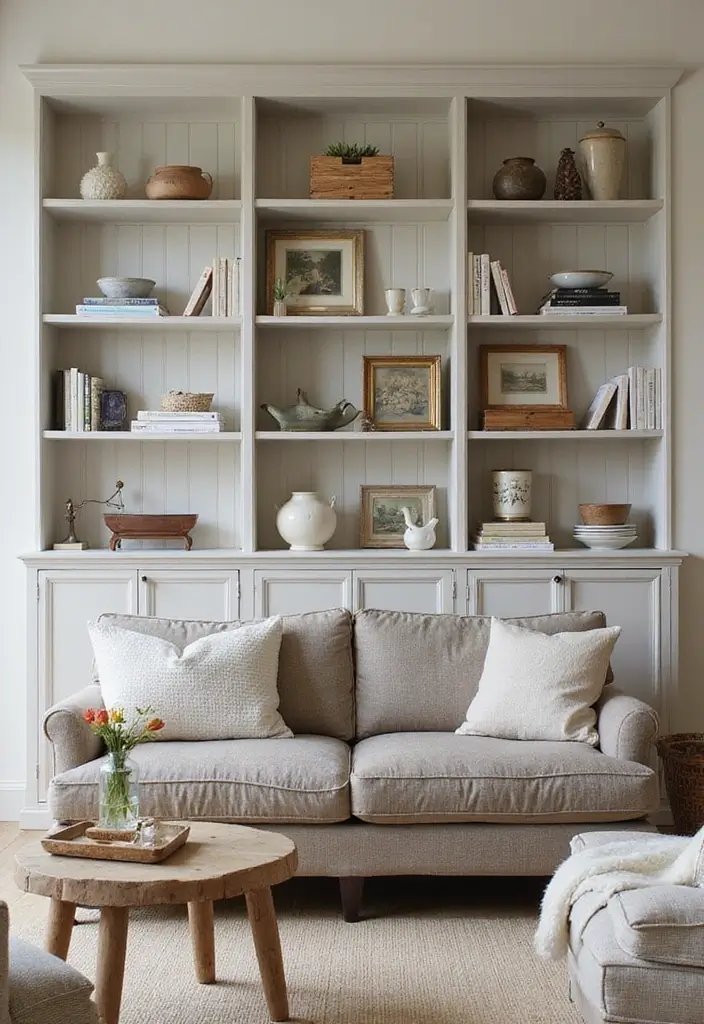 50 French Country Living Room Ideas Full of Rustic Charm and Elegance 6 50 French Country Living Room Ideas Full of Rustic Charm and Elegance - 6. Open Shelving to Display Accessories