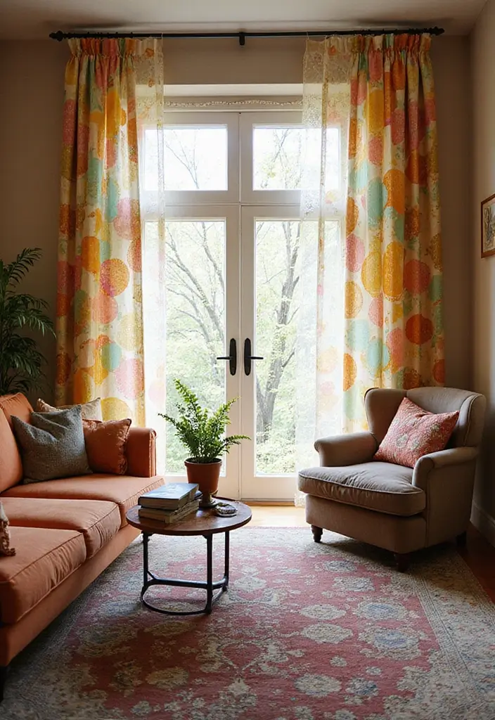 50 Gorgeous Curtain Ideas for Living Rooms That Transform the Look Instantly 21 50 Gorgeous Curtain Ideas for Living Rooms That Transform the Look Instantly - 19. Artistic Panels