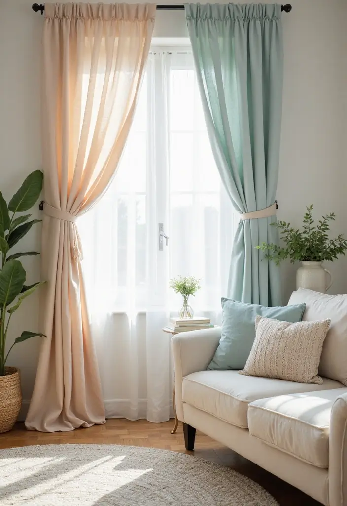 50 Gorgeous Curtain Ideas for Living Rooms That Transform the Look Instantly 22 50 Gorgeous Curtain Ideas for Living Rooms That Transform the Look Instantly - 20. Mellow Pastels