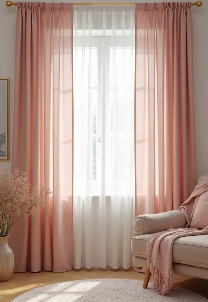 50 Gorgeous Curtain Ideas for Living Rooms That Transform the Look Instantly 47 50 Gorgeous Curtain Ideas for Living Rooms That Transform the Look Instantly - 43. Soft Blush Tones