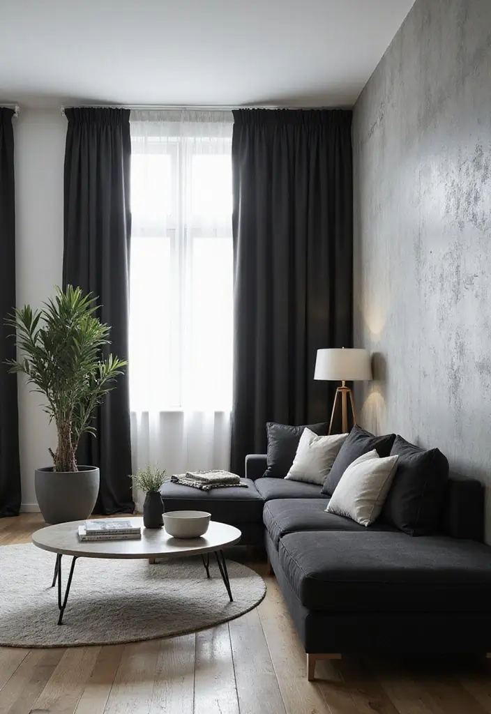 50 Gorgeous Curtain Ideas for Living Rooms That Transform the Look Instantly 49 50 Gorgeous Curtain Ideas for Living Rooms That Transform the Look Instantly - 45. Monochrome Magic
