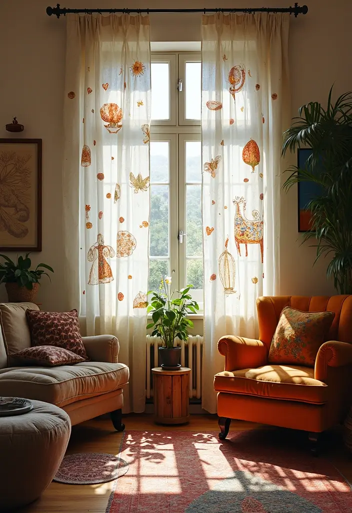 50 Gorgeous Curtain Ideas for Living Rooms That Transform the Look Instantly 50 50 Gorgeous Curtain Ideas for Living Rooms That Transform the Look Instantly - 46. Artistic Creations