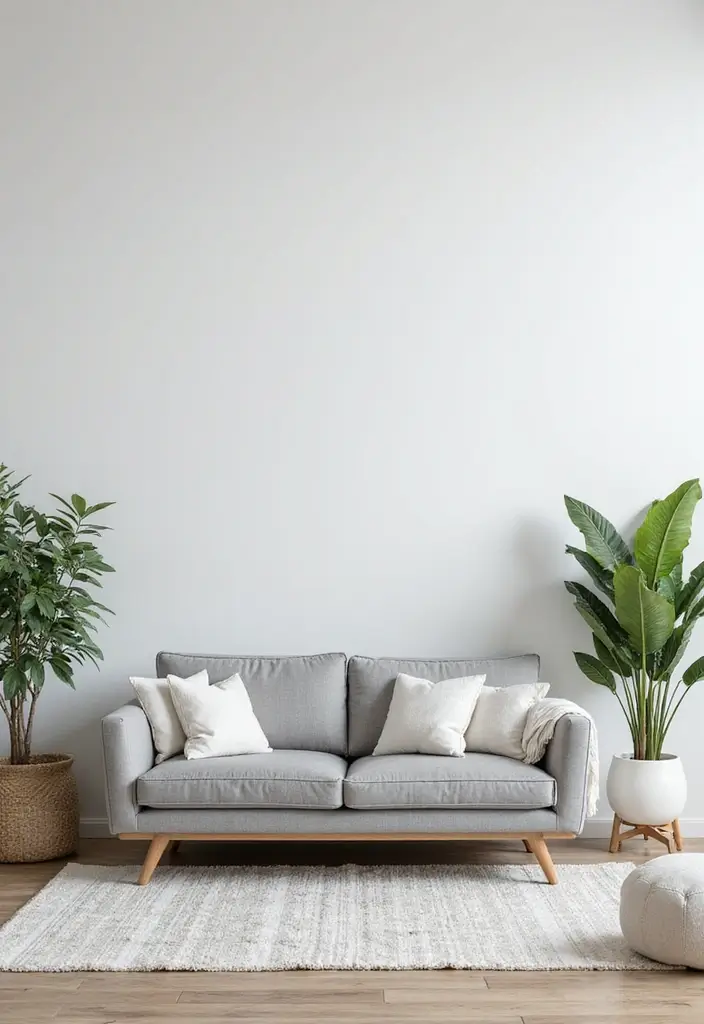 50 Gray Couch Living Room Ideas That Always Look Timeless 1 50 Gray Couch Living Room Ideas That Always Look Timeless - 1. Minimalist Charm with Soft Whites
