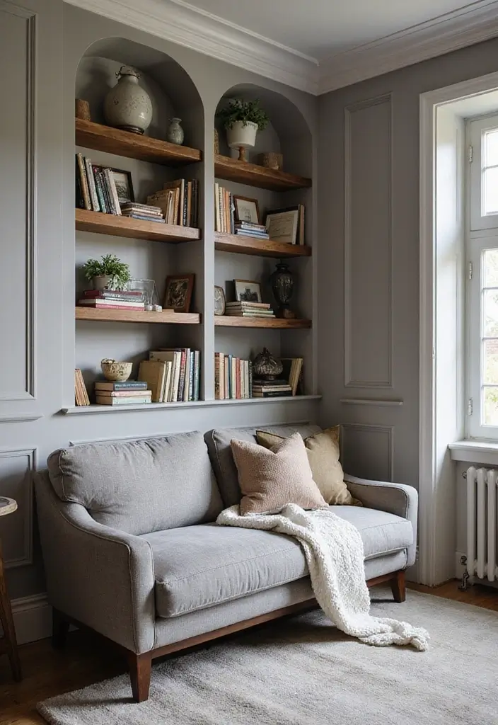 50 Gray Couch Living Room Ideas That Always Look Timeless 17 50 Gray Couch Living Room Ideas That Always Look Timeless - 17. Cozy Nook with Built-Ins