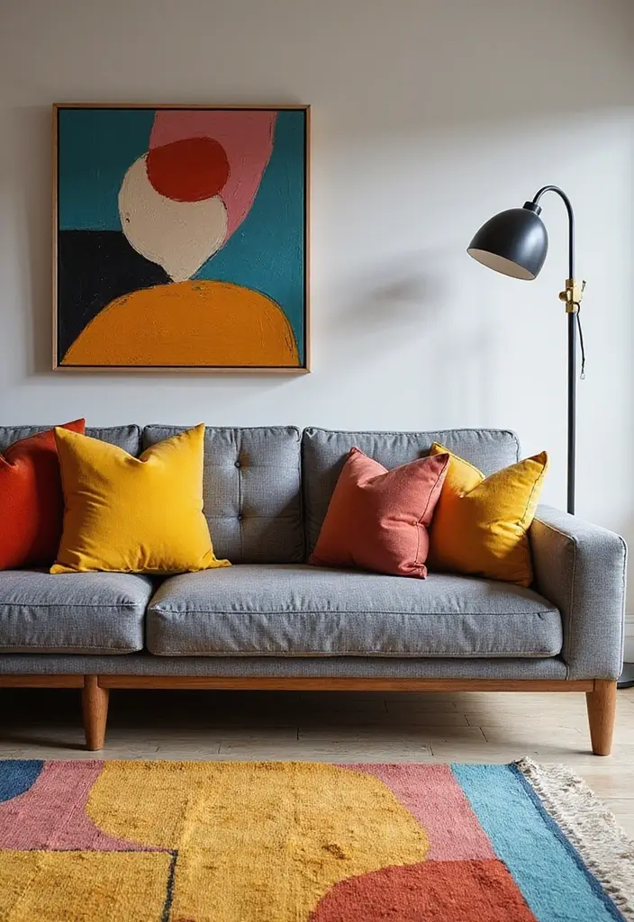 50 Gray Couch Living Room Ideas That Always Look Timeless 2 50 Gray Couch Living Room Ideas That Always Look Timeless - 2. Bold Accent Colors