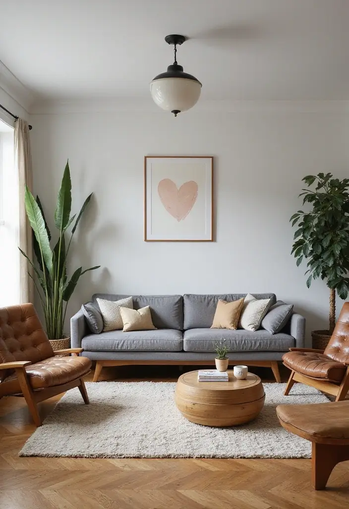 50 Gray Couch Living Room Ideas That Always Look Timeless 4 50 Gray Couch Living Room Ideas That Always Look Timeless - 4. Mid-Century Modern Mix