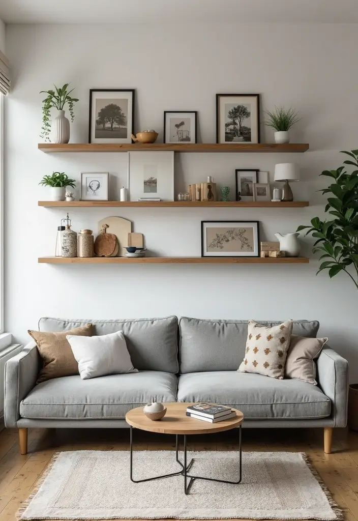 50 Gray Couch Living Room Ideas That Always Look Timeless 51 50 Gray Couch Living Room Ideas That Always Look Timeless - 47. Creative Shelving Solutions