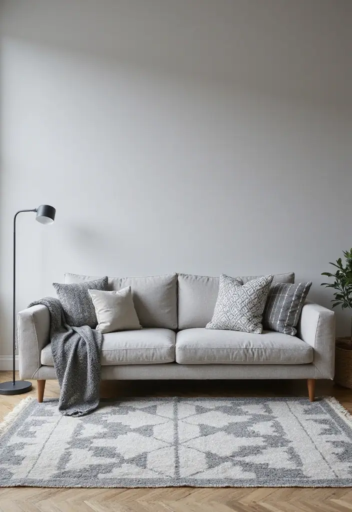 50 Gray Living Room Ideas That Feel Timeless and Elegant 11 50 Gray Living Room Ideas That Feel Timeless and Elegant - 11. Minimalist Gray with Geometric Patterns