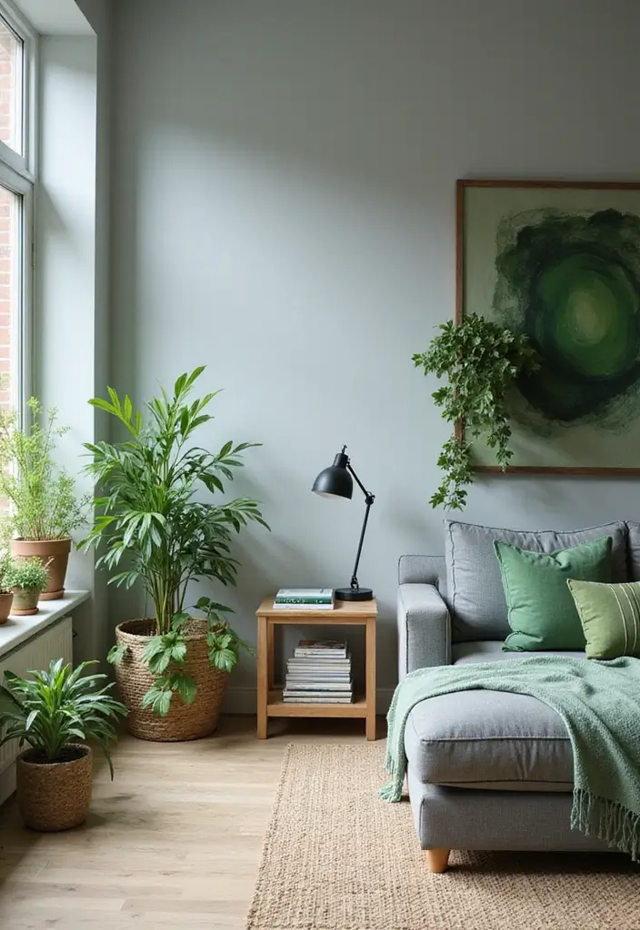 50 Gray Living Room Ideas That Feel Timeless and Elegant 18 50 Gray Living Room Ideas That Feel Timeless and Elegant - 18. Gray and Green for a Fresh Look