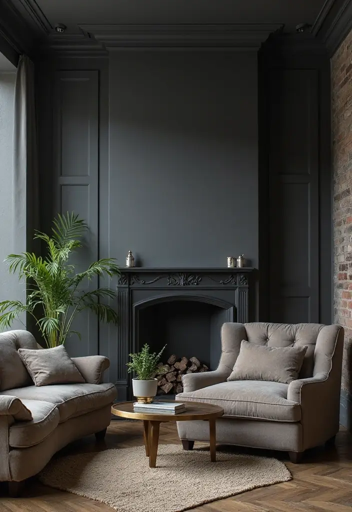 50 Gray Living Room Ideas That Feel Timeless and Elegant 2 50 Gray Living Room Ideas That Feel Timeless and Elegant - 2. Dark Gray for Cozy Elegance