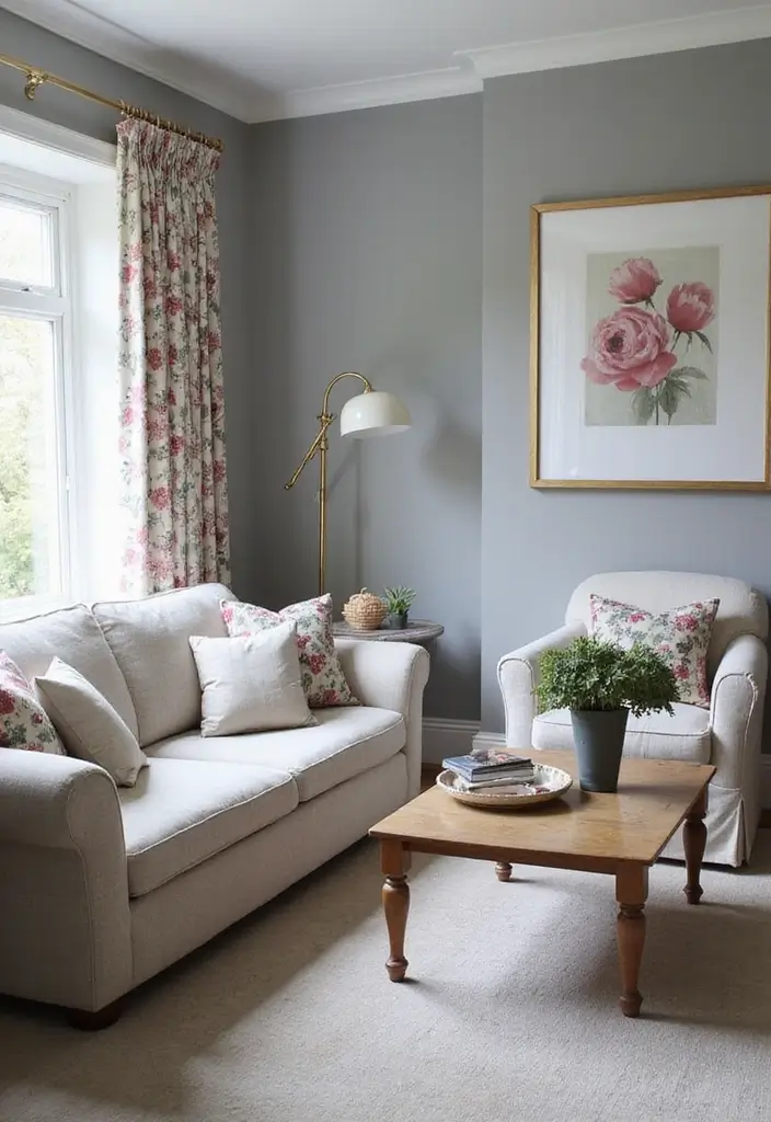 50 Gray Living Room Ideas That Feel Timeless and Elegant 23 50 Gray Living Room Ideas That Feel Timeless and Elegant - 21. Gray with Floral Accents
