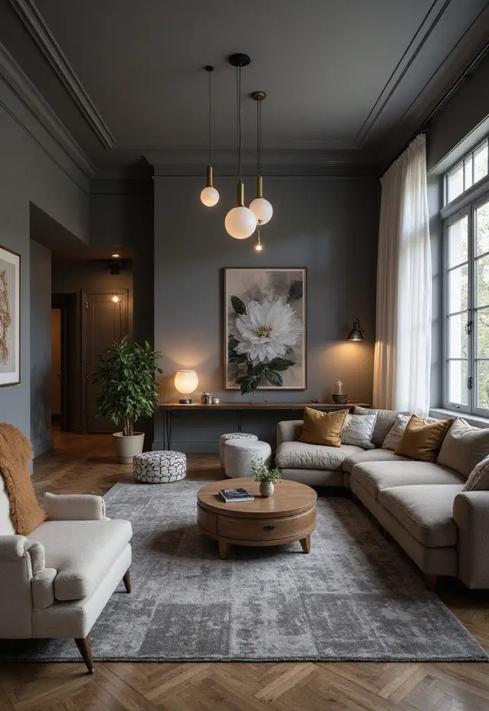 50 Gray Living Room Ideas That Feel Timeless and Elegant 34 50 Gray Living Room Ideas That Feel Timeless and Elegant - 32. Gray with Layered Lighting