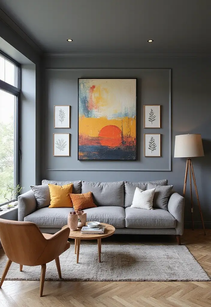 50 Gray Living Room Ideas That Feel Timeless and Elegant 42 50 Gray Living Room Ideas That Feel Timeless and Elegant - 38. Gray with Modern Art