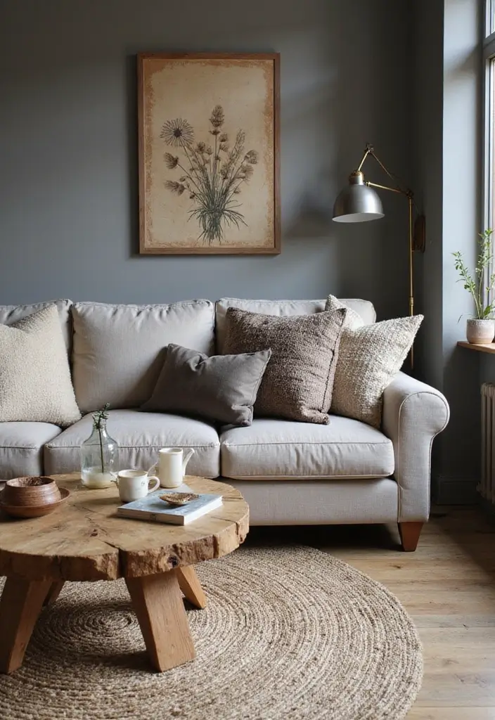 50 Gray Living Room Ideas That Feel Timeless and Elegant 43 50 Gray Living Room Ideas That Feel Timeless and Elegant - 39. Gray with Rustic Elements