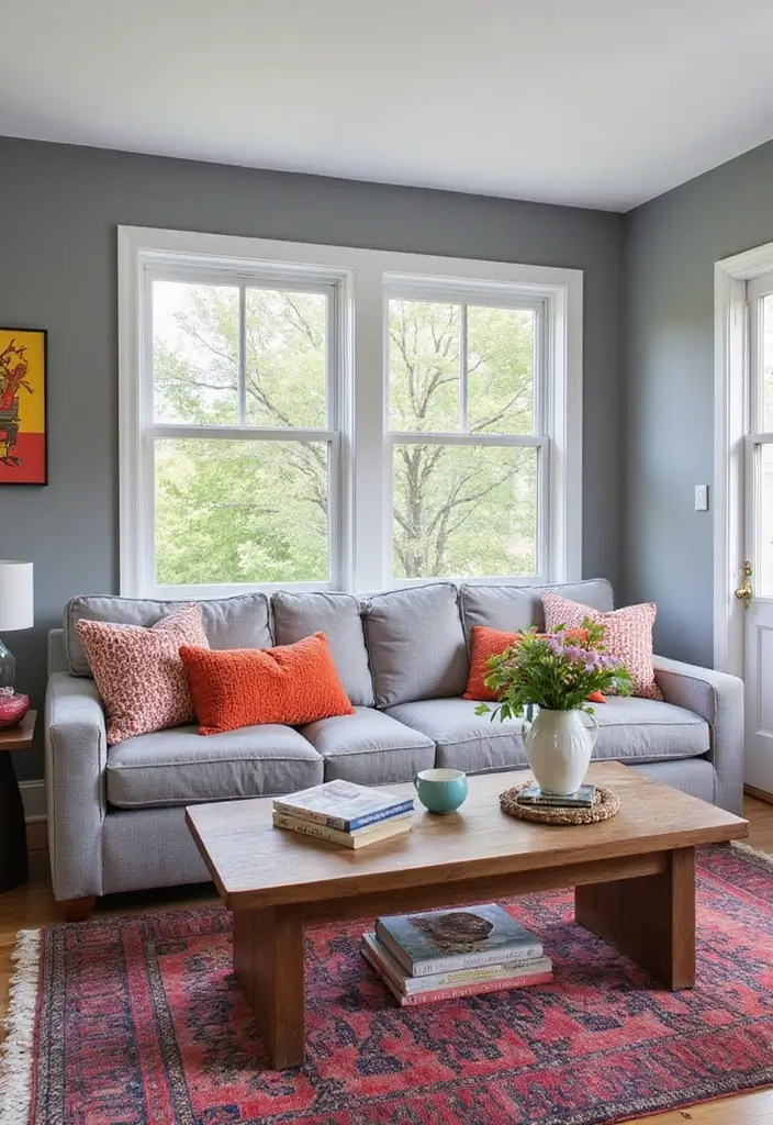 50 Gray Living Room Ideas That Feel Timeless and Elegant 4 50 Gray Living Room Ideas That Feel Timeless and Elegant - 4. Pops of Color Against Gray