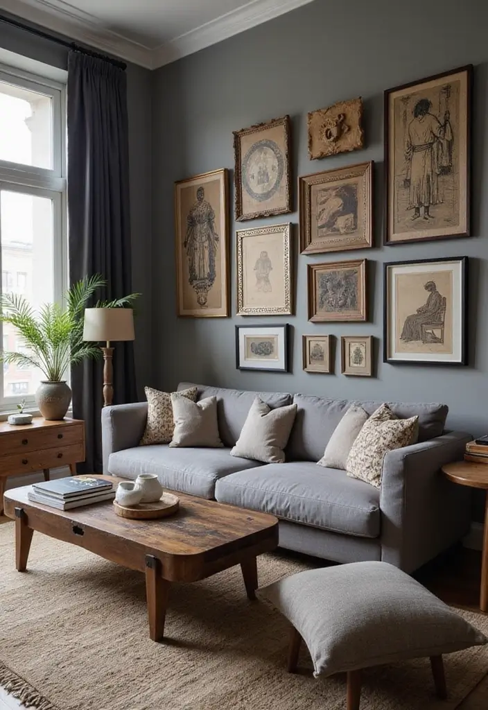 50 Gray Living Room Ideas That Feel Timeless and Elegant 45 50 Gray Living Room Ideas That Feel Timeless and Elegant - 41. Gray with Cultural Artifacts