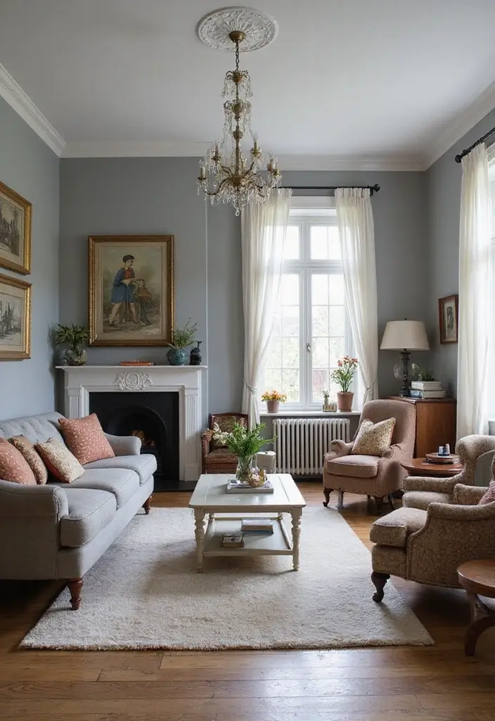 50 Gray Living Room Ideas That Feel Timeless and Elegant 48 50 Gray Living Room Ideas That Feel Timeless and Elegant - 44. Gray with Vintage Accents