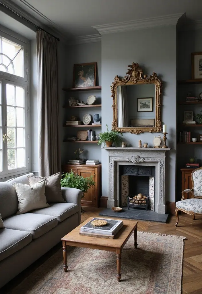 50 Gray Living Room Ideas That Feel Timeless and Elegant 50 50 Gray Living Room Ideas That Feel Timeless and Elegant - 46. Gray with Historic Character