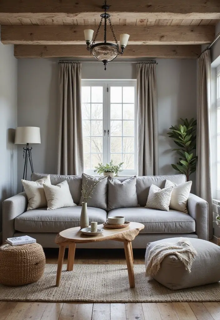 50 Gray Living Room Ideas That Feel Timeless and Elegant 52 50 Gray Living Room Ideas That Feel Timeless and Elegant - 48. Gray with Rustic Charm