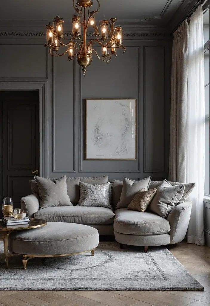 50 Gray Living Room Ideas That Feel Timeless and Elegant 6 50 Gray Living Room Ideas That Feel Timeless and Elegant - 6. Gray with a Touch of Glam