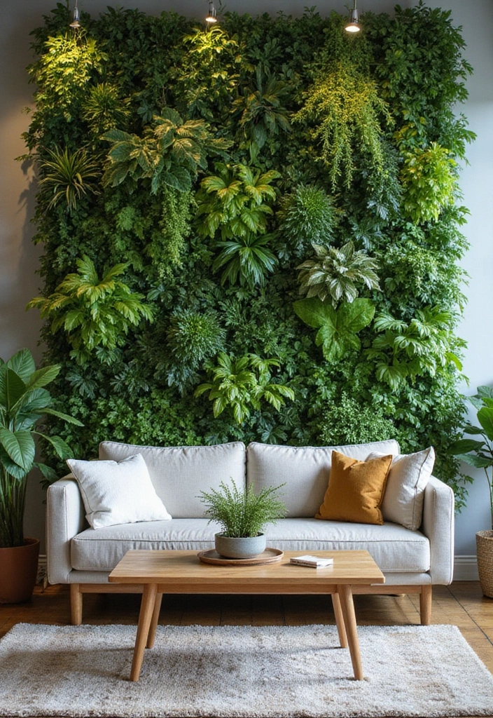 50 Green Wall Living Room Ideas That Refresh Any Space Instantly 11 50 Green Wall Living Room Ideas That Refresh Any Space Instantly - 11. Textured Plant Arrangements