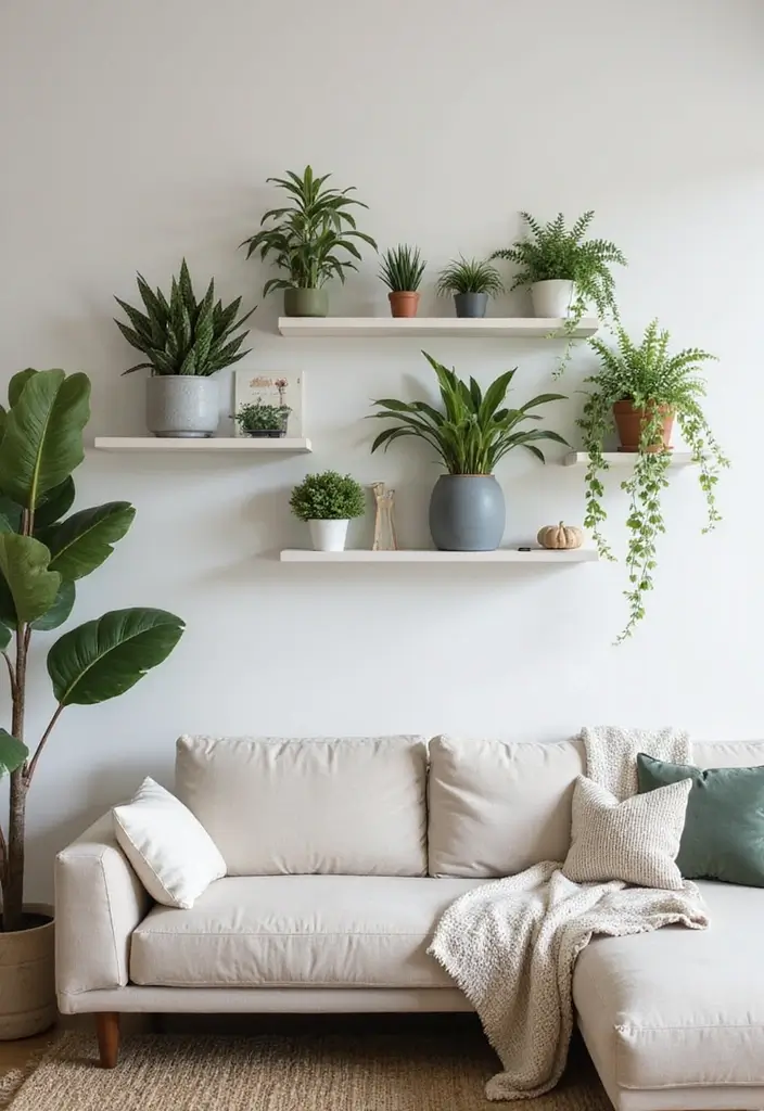 50 Green Wall Living Room Ideas That Refresh Any Space Instantly 21 50 Green Wall Living Room Ideas That Refresh Any Space Instantly - 19. Floating Plant Ledges