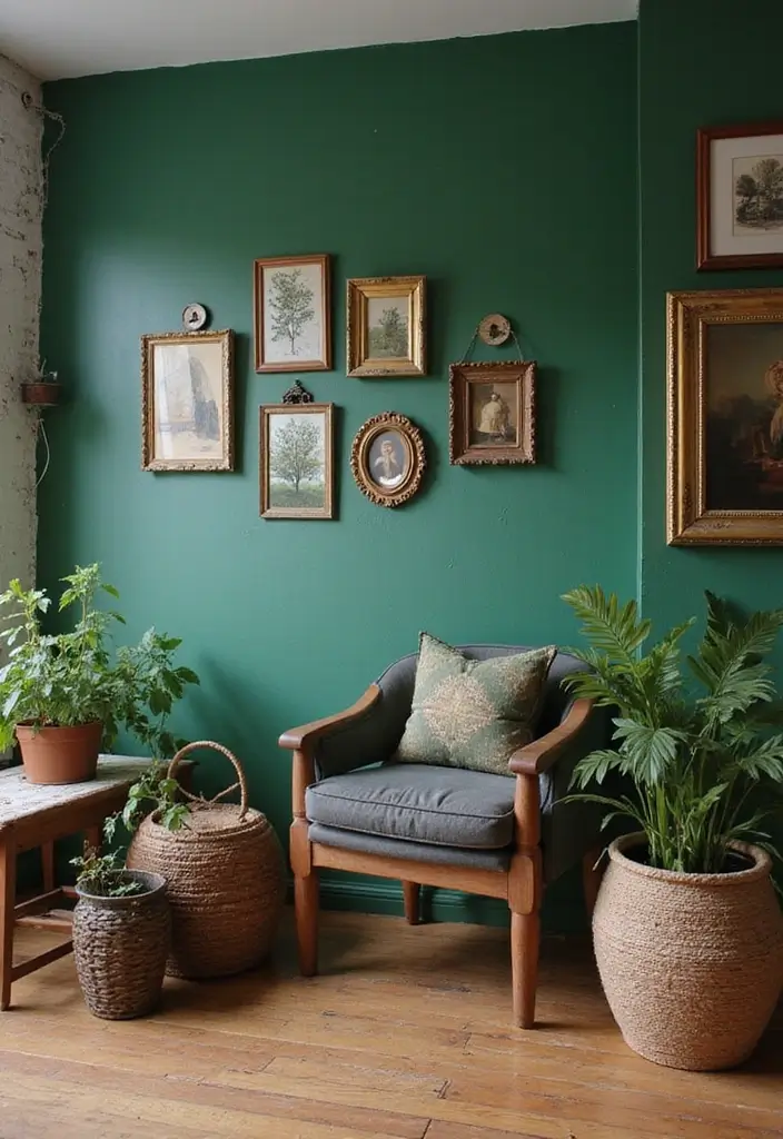 50 Green Wall Living Room Ideas That Refresh Any Space Instantly 24 50 Green Wall Living Room Ideas That Refresh Any Space Instantly - 22. Green Wall with Vintage Decor