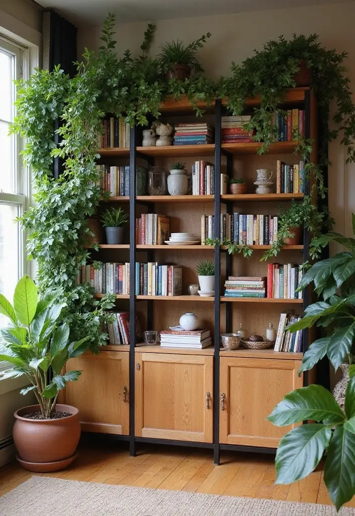50 Green Wall Living Room Ideas That Refresh Any Space Instantly 3 50 Green Wall Living Room Ideas That Refresh Any Space Instantly - 3. Shelving Units with Plants