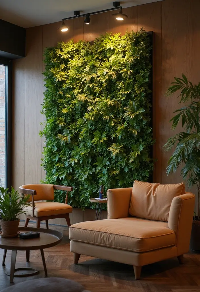 50 Green Wall Living Room Ideas That Refresh Any Space Instantly 6 50 Green Wall Living Room Ideas That Refresh Any Space Instantly - 6. Green Wall Panels with Integrated Lighting