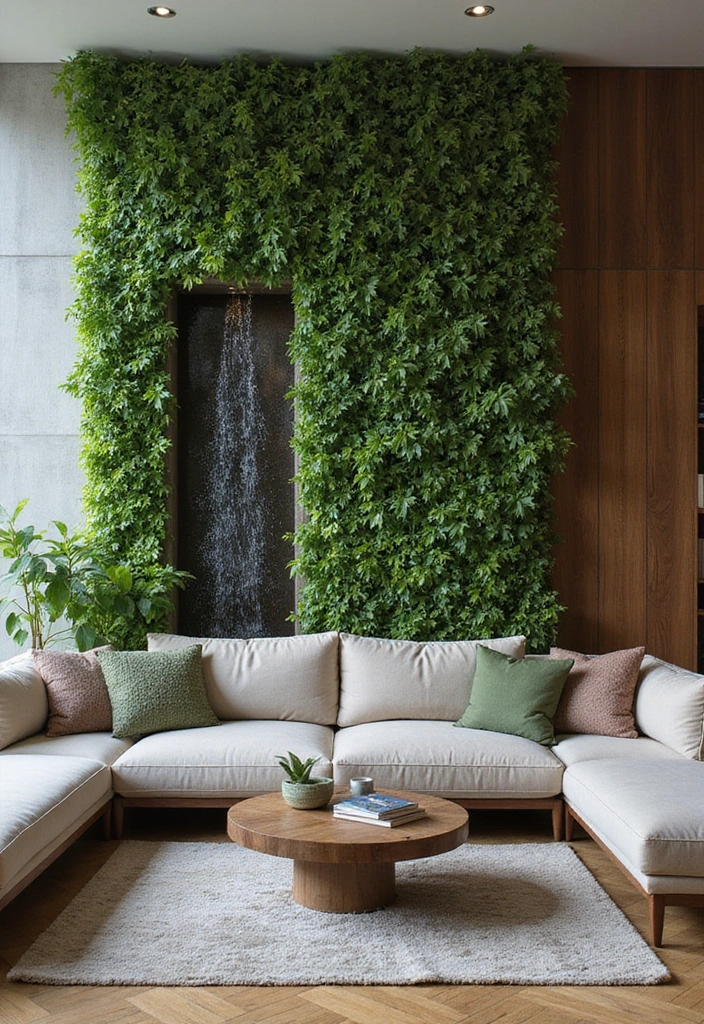 50 Green Wall Living Room Ideas That Refresh Any Space Instantly 8 50 Green Wall Living Room Ideas That Refresh Any Space Instantly - 8. Green Wall with Water Features