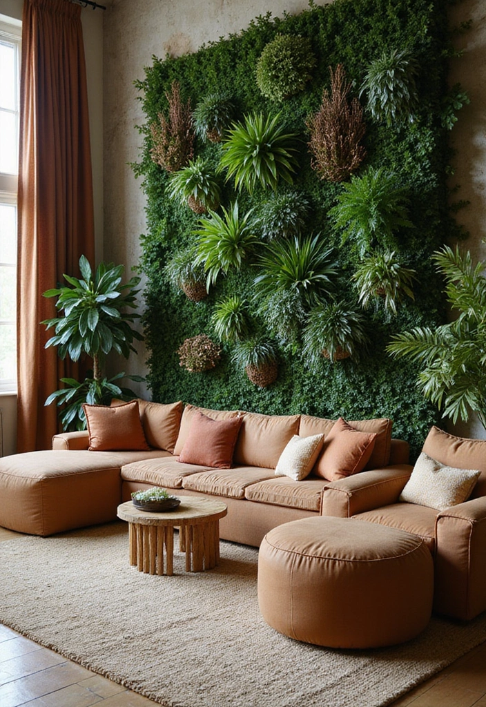 50 Green Wall Living Room Ideas That Refresh Any Space Instantly 9 50 Green Wall Living Room Ideas That Refresh Any Space Instantly - 9. Color-Coordinated Plant Selection