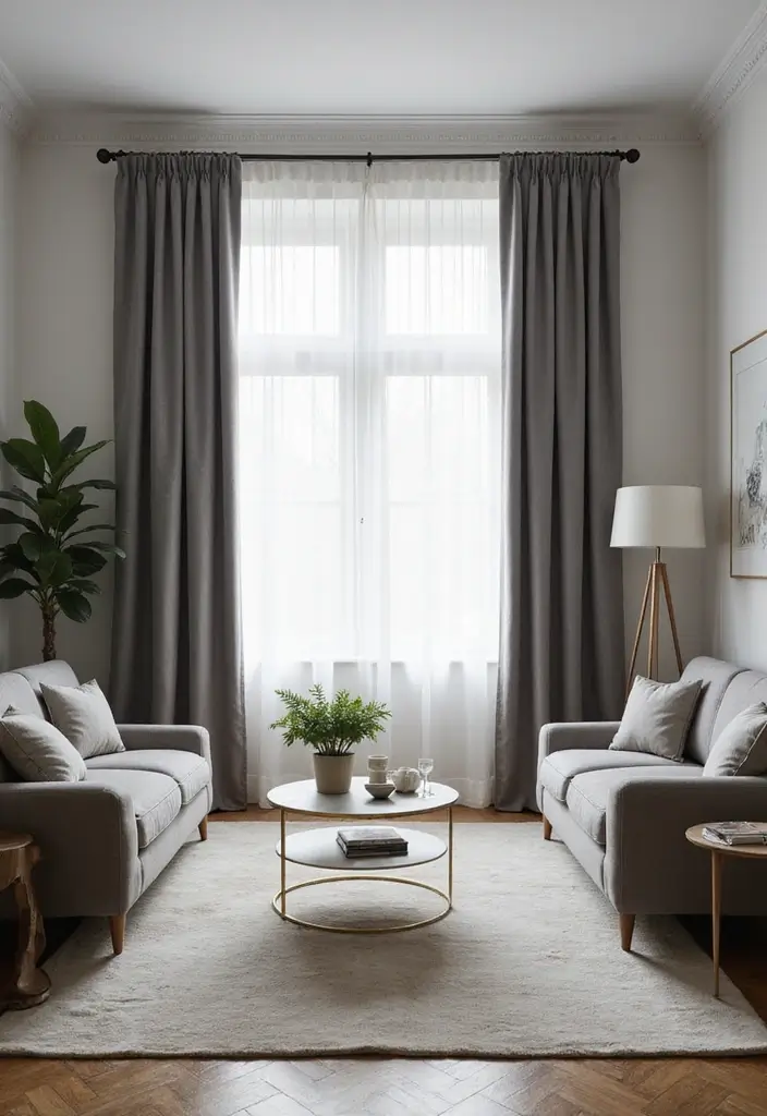 50 Grey Living Room Ideas That Never Go Out of Style - 14. Grey Curtains: A Chic Touch