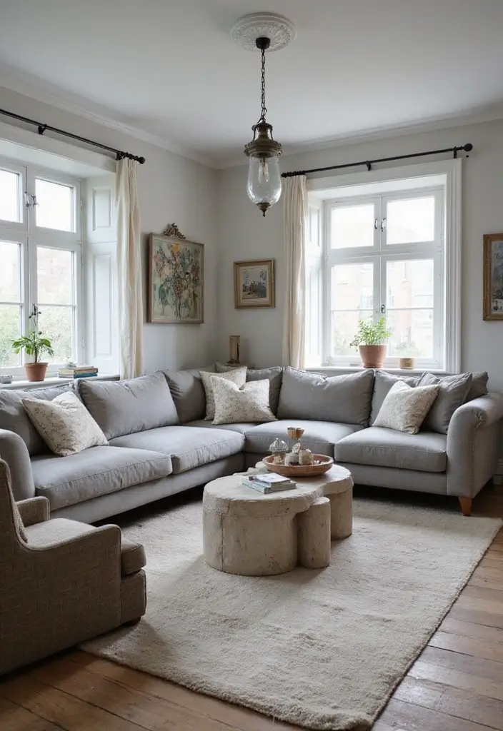 50 Grey Living Room Ideas That Never Go Out of Style - 22. Vintage Grey Furniture for Character