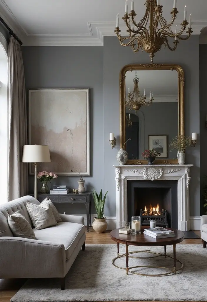 50 Grey Living Room Ideas That Never Go Out of Style - 25. Grey Art Deco Inspiration