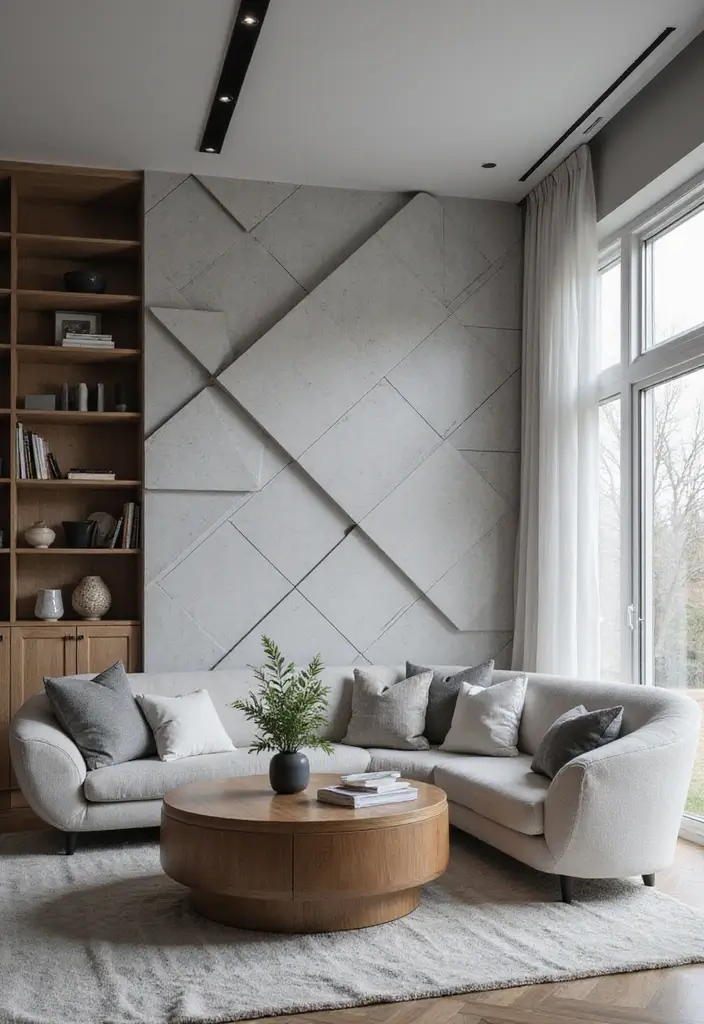50 Grey Living Room Ideas That Never Go Out of Style - 27. Grey Geometric Patterns in Decor