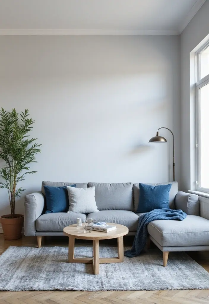 50 Grey Living Room Ideas That Never Go Out of Style - 28. Grey and Blue: A Soothing Palette