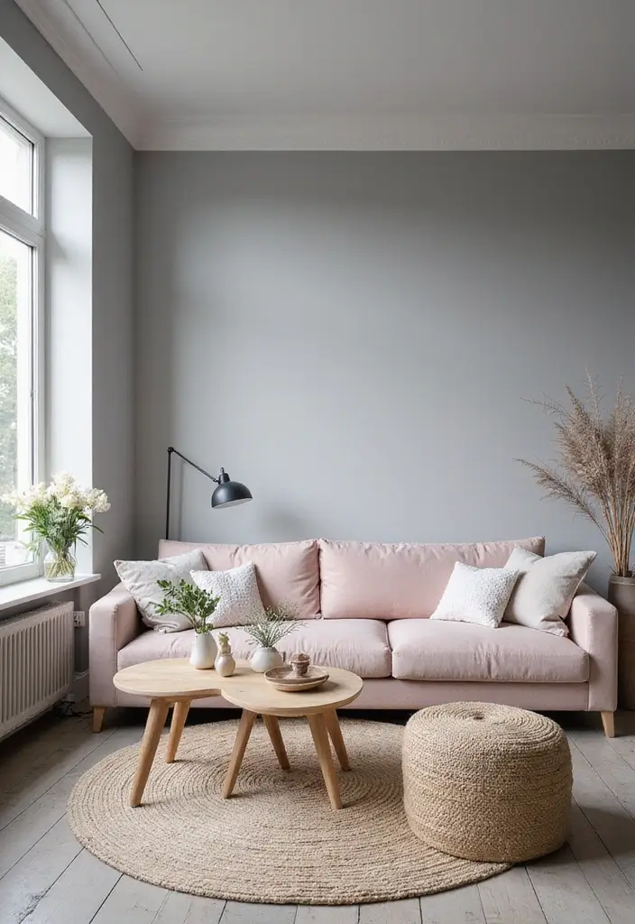 50 Grey Living Room Ideas That Never Go Out of Style - 30. Grey and Pastel Accents for Softness