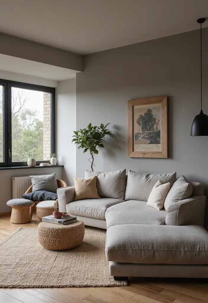 50 Grey Living Room Ideas That Never Go Out of Style - 45. Grey with Earthy Tones for Natural Feel