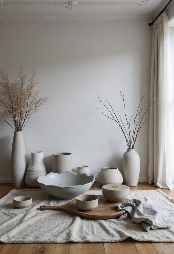 50 Grey Living Room Ideas That Never Go Out of Style - 47. Grey Bowls and Vases for Decorative Touches