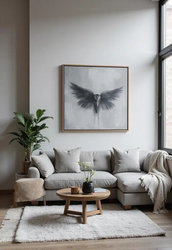 50 Grey Living Room Ideas That Never Go Out of Style - 48. Grey Wall Art for Visual Interest