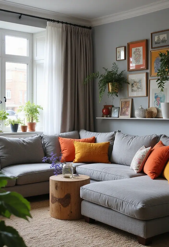 50 Grey Living Room Ideas That Never Go Out of Style - 5. Grey with Pops of Color