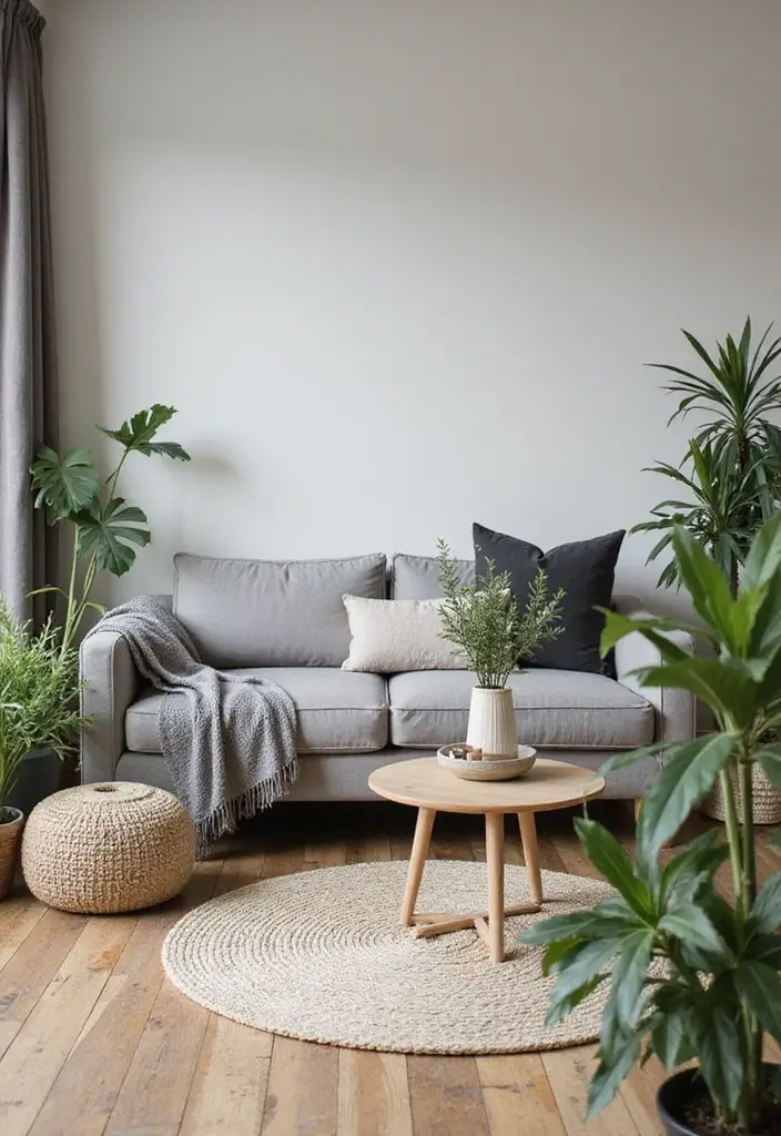 50 Grey and Beige Living Room Ideas That Feel Calm and Neutral 10 50 Grey and Beige Living Room Ideas That Feel Calm and Neutral - 10. Incorporating Plants