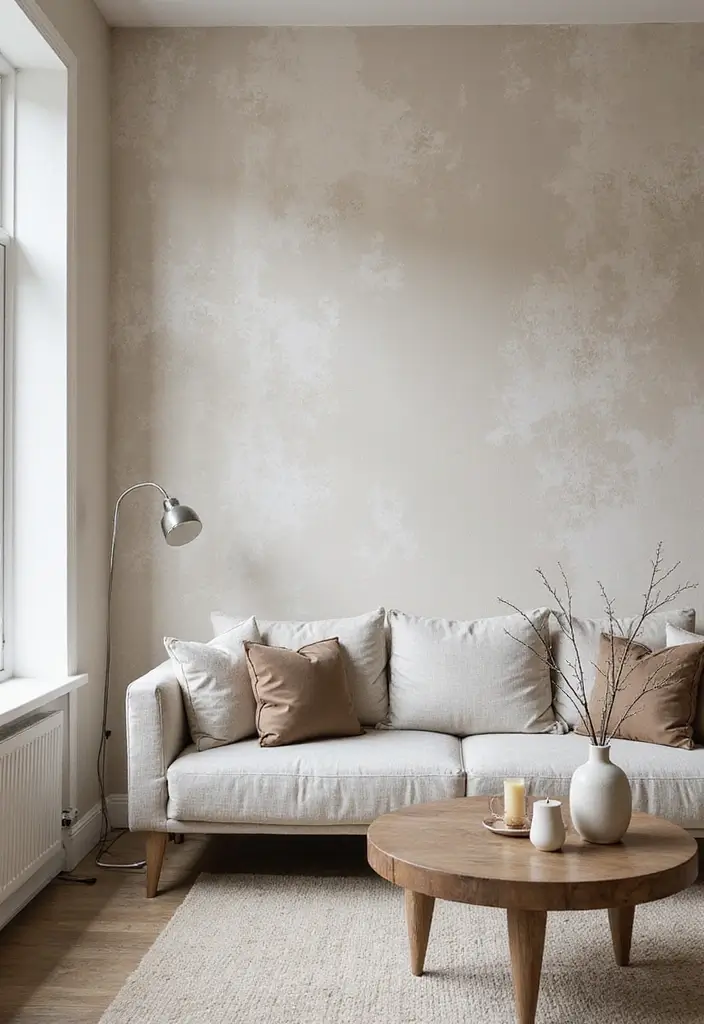 50 Grey and Beige Living Room Ideas That Feel Calm and Neutral 11 50 Grey and Beige Living Room Ideas That Feel Calm and Neutral - 11. Accent Walls with Subtle Patterns