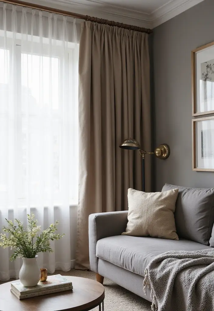 50 Grey and Beige Living Room Ideas That Feel Calm and Neutral 13 50 Grey and Beige Living Room Ideas That Feel Calm and Neutral - 13. Complementary Curtains